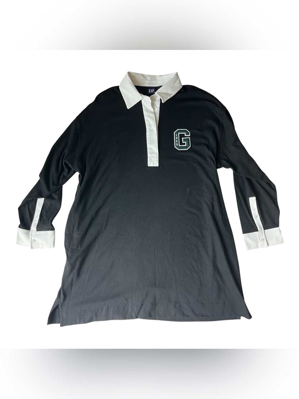 NWOT GAP Polo Mini Long Sleeve Rugby Dress Black & White Collared Womens XL